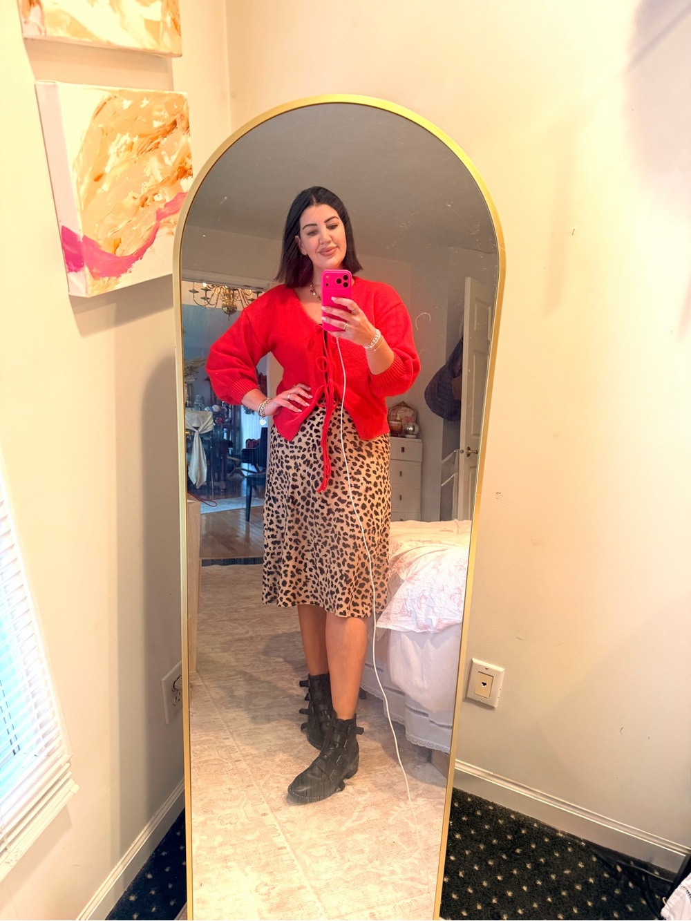 Express Leopard Print Midi Skirt